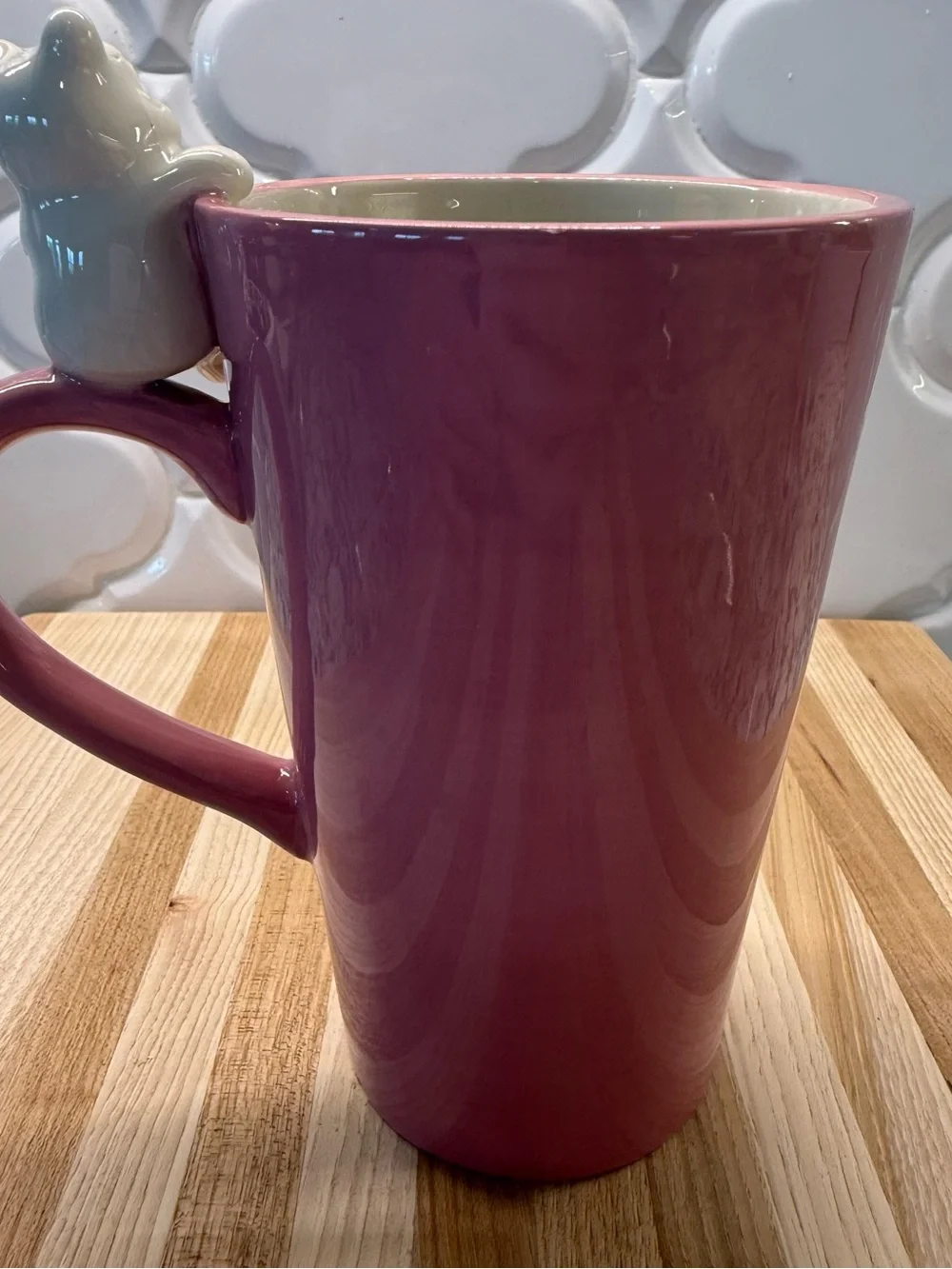 Valentine's Pink Ceramic Heart Mug with White Bear Handle 16oz